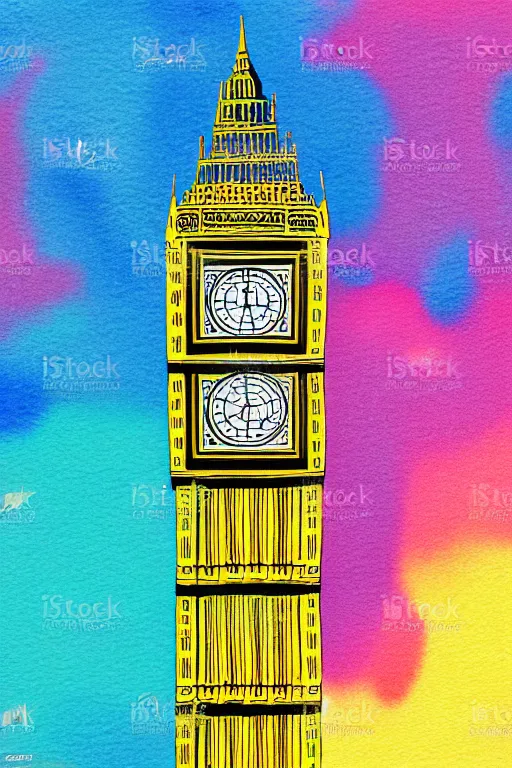 Image similar to minimalist watercolor art of big ben, illustration, vector art