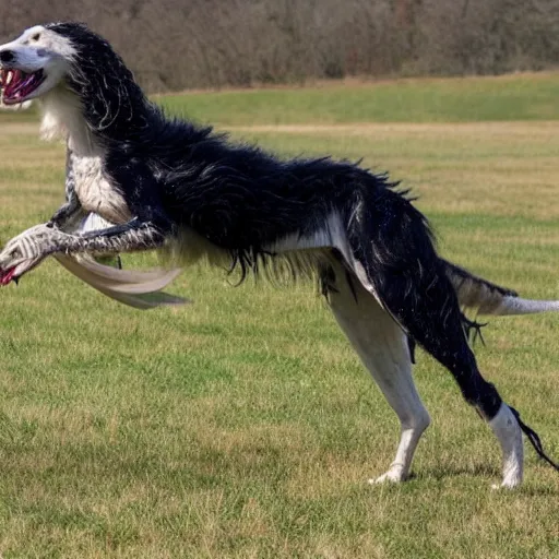 Image similar to photo of a hybrid between a borzoi and a velociraptor