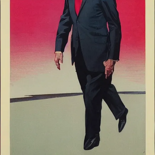 Image similar to immense, majestic joe biden striding through the streets of art deco city, perfectly clear face, by j. c. leyendecker and beksinski