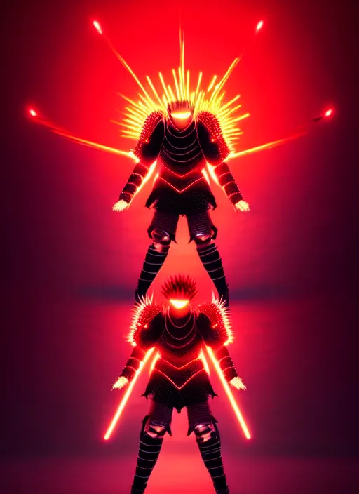 Prompt: a striking cinematic full body manga portrait of a black haired teenager wearing imposing red jagged spiked plate armour and glowing with red energy by hirohiko araki and beeple, fine details, digital art, character concept art, volumetric lighting, cinematic light, photorealistic