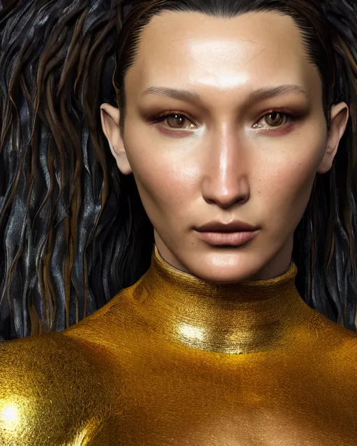 Image similar to a highly detailed metahuman 8 k close up render of bella hadid gustav klimt death and life painting trending on artstation made in unreal engine 4