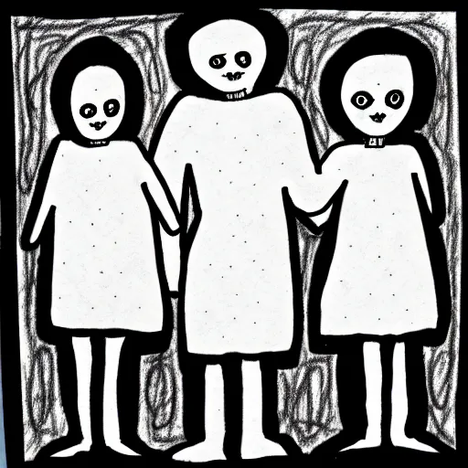 Image similar to psychopath child drawing of a creepy family.