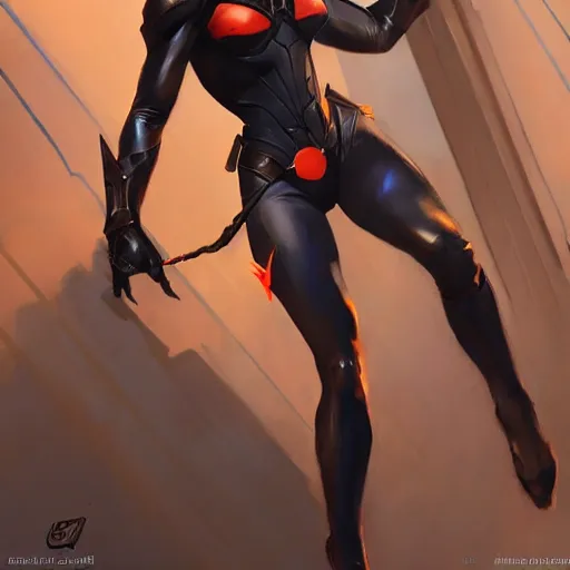 Image similar to greg manchess portrait painting of a dark female iron spiderman as overwatch character, medium shot, asymmetrical, profile picture, organic painting, sunny day, matte painting, bold shapes, hard edges, street art, trending on artstation, by huang guangjian, gil elvgren, ruan jia, greg rutkowski, gaston bussiere