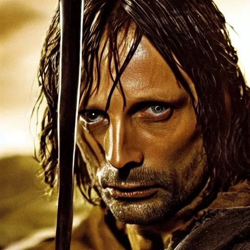 Image similar to mads mikkelsen as aragorn in lord of the rings