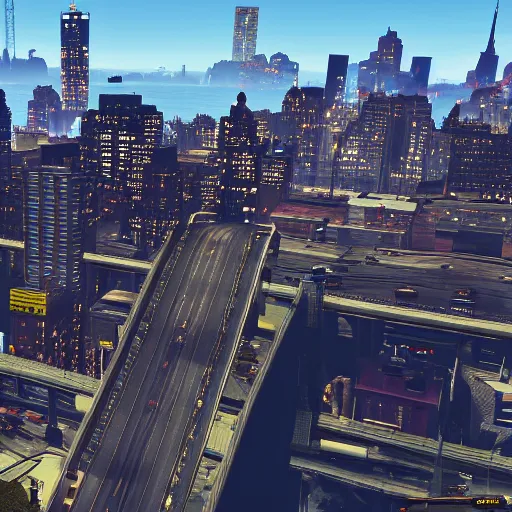 Prompt: new york in grand theft auto v, 4 k, high detail, high - resolution photograph, professional photography, ultra - detail