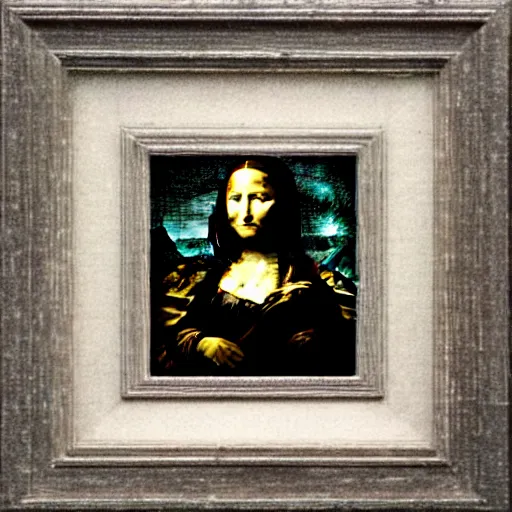 Prompt: mona lisa on the cover of her new death metal album