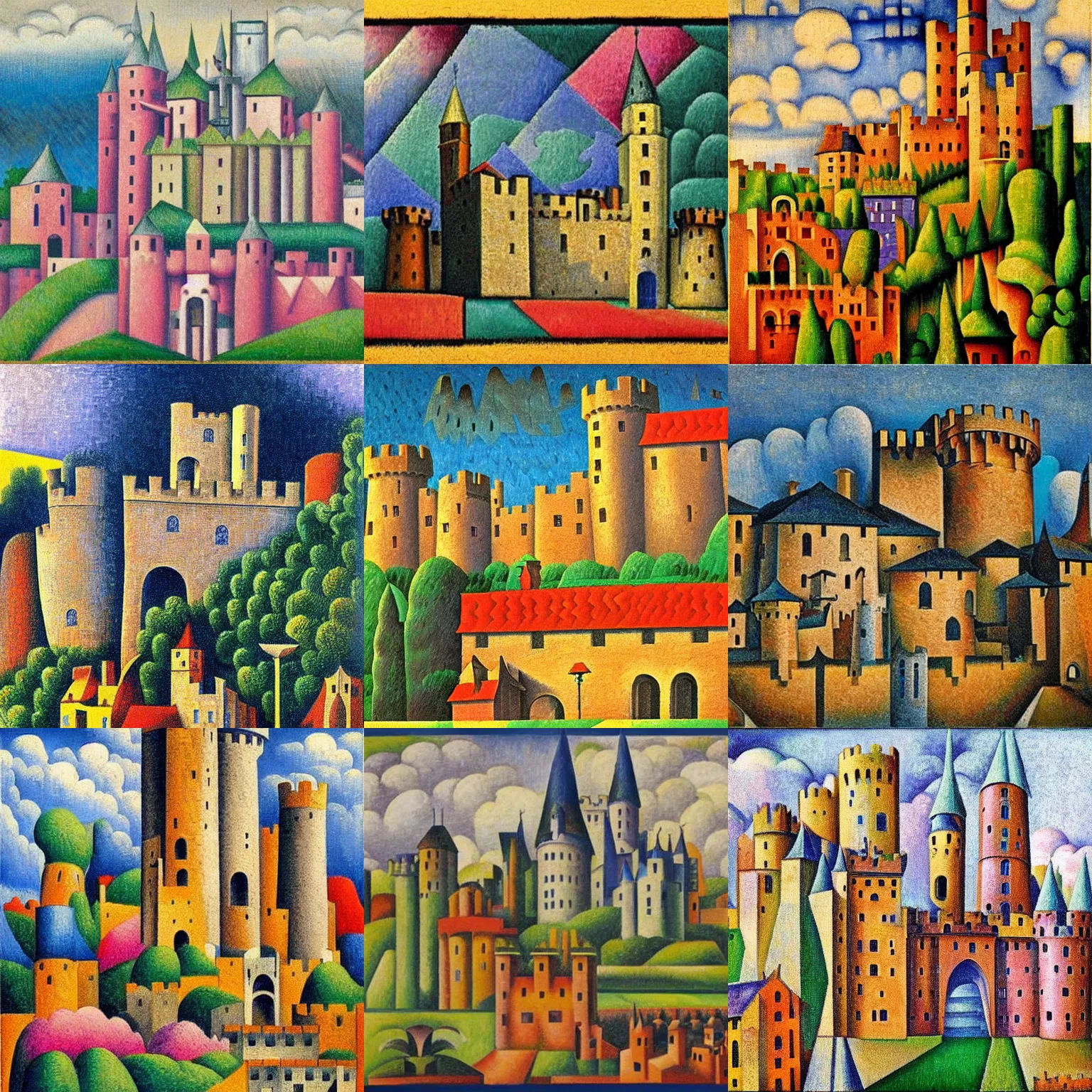 Prompt: medieval castle, by jean metzinger