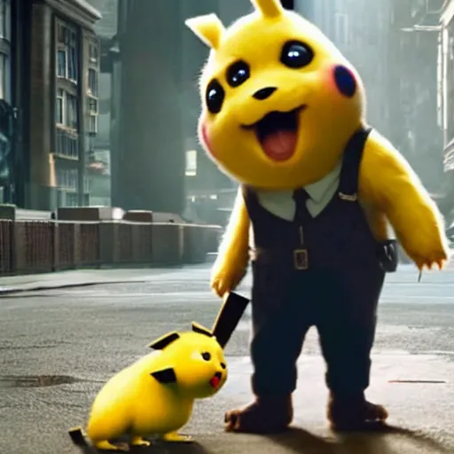 Image similar to a film still of adolf hitler in detective pikachu