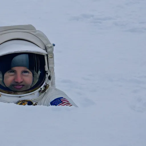 Prompt: an astronaut ’ s helmet buried in the snow