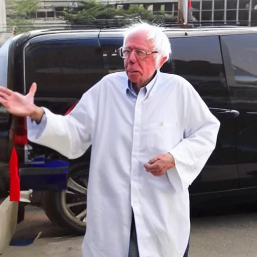 Prompt: Bernie Sanders in traditional Korean clothing