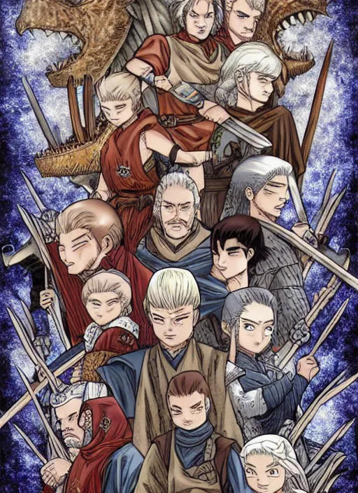 Image similar to game of thrones manga cover by akira toriyama, digital art