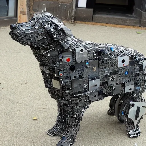 Prompt: a dog made of old computer parts