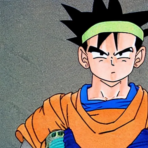 Image similar to songoku in a sushi costume with clear hair by akira toriyama