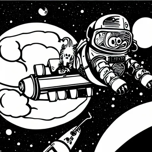 Image similar to mcbess illustration of a dog in a spacesuit In space