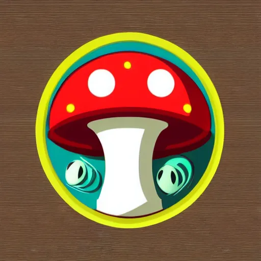 Prompt: an circular emblem sticker of a cute mushroom ufo hybrid, digital art, artstation trending