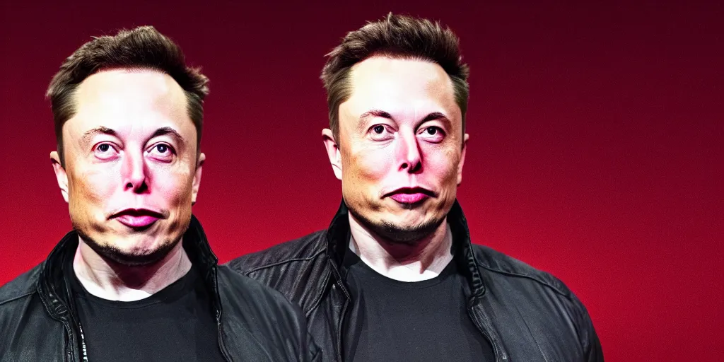 Image similar to 3d render of elon musk on a dark red background