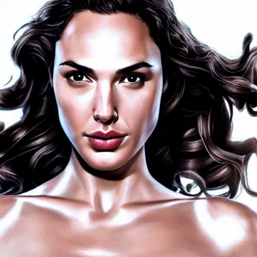 Image similar to an potrait of gal Gadot cast of movie man of steel and wearing a superman suit, photorealistic high detail, view from below, full shot body.