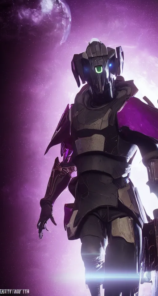 Prompt: Destiny 2 warlock portrait, head to toe, cinematic, vfx, particle lighting, purple void particles, rule of thirds, space wizard, unreal engine 5