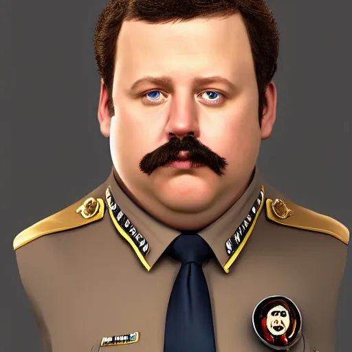 Prompt: the lovechild of paul blart and napoleon dynamite, realistic, hyperrealistic, 8 k resolution, hd quality, very detailed, highly detailed, intricate details, very realistic, trending on artstation, really realistic, very realistic