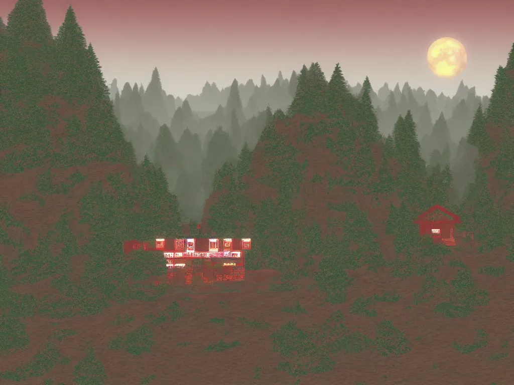 Image similar to Twin Peaks red room as a PS1 game landscape