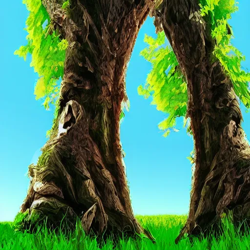 Prompt: digital art of mother earth kissing trees