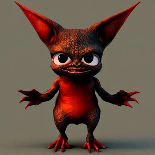 Image similar to poorly rendered 3 d adorable gremlin