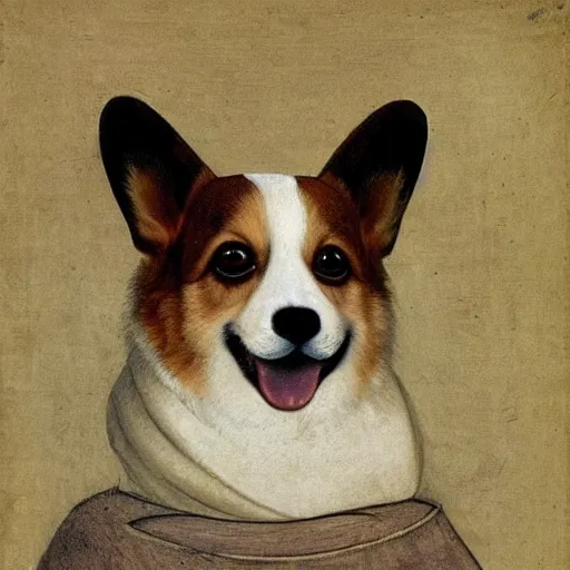 Prompt: A portrait of a corgi by Leonardo da Vinci