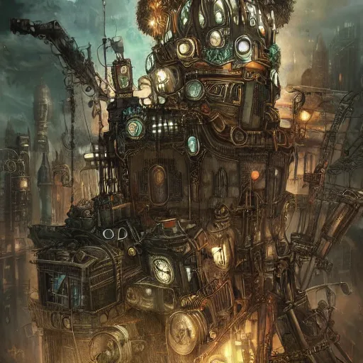 Prompt: dark city of the lost children, steampunk style, fantasy style, super high detail, super high quality, talented artist, trending on artstation