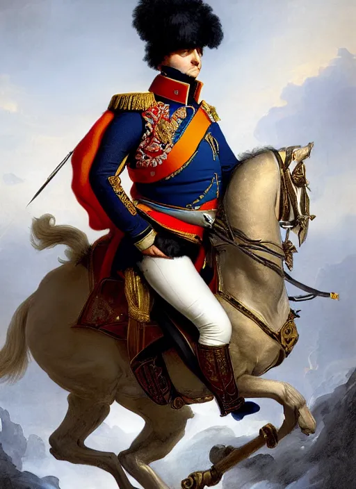 Image similar to grandiose epic portrait of napoleon bonaparte, french emperor, detailed painting, modern arstation style, 4 k, greg rutkowski, magalie villeneuve