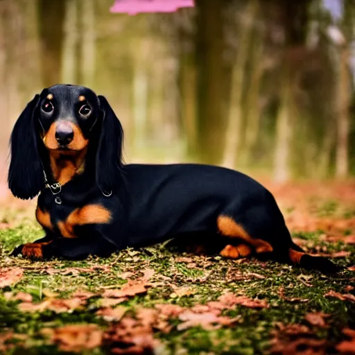 Prompt: Emo dachsund, goth aesthetic, ultra HD photo, 8k award-winning, gothic emo scene dog