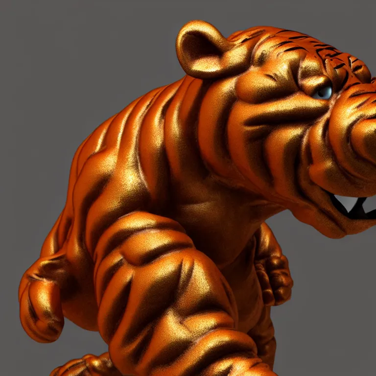 Image similar to bronze tigger statue, 3 d render, 3 d rendering, hdr, dynamic lighting, unreal engine, shiny, metallic