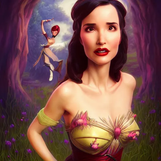 Prompt: an epic fantasy comic book style full body portrait painting of happy Natalia Oreiro , elegant, character design by Mark Ryden and Pixar and Hayao Miyazaki, unreal 5, DAZ, hyperrealistic, octane render, cosplay, RPG portrait, dynamic lighting, intricate detail, summer vibrancy, cinematic