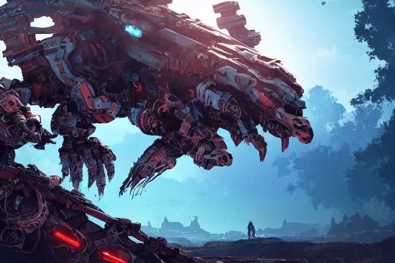 Image similar to burrower machine mecanical creature robot of horizon forbidden west horizon zero dawn bioluminiscence global illumination ray tracing hdr fanart arstation by ian pesty and alena aenami artworks in 4 k