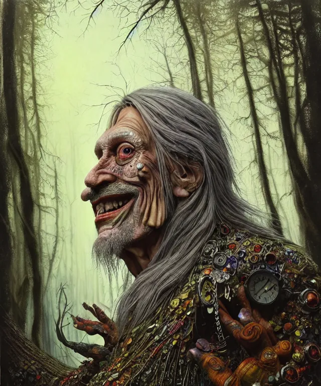 Prompt: hyperrealistic mixed media painting of a Male Baba Yaga in the woods staring at you creepily and smiling, stunning 3d render inspired art by P. Craig Russell and Barry Windsor-Smith + perfect facial symmetry + dim volumetric lighting, ornate gothic silver platemail, dizzy, full body, 8k octane beautifully detailed render, post-processing, extremely hyperdetailed, intricate, epic composition, grim yet sparkling atmosphere, cinematic lighting + masterpiece, trending on artstation, very very detailed, masterpiece, stunning