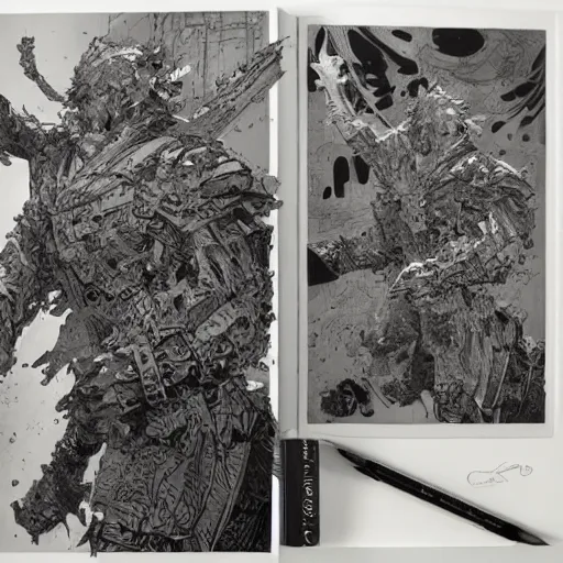 Image similar to lego character, pen and ink, intricate line drawings, by craig mullins, ruan jia, kentaro miura, takehiko inoue, greg rutkowski