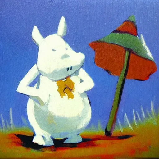 Image similar to moomin, oil painting