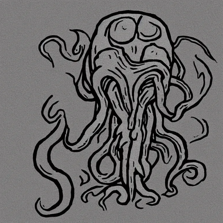 Image similar to a cute cthulhu icon drawn in the style of rockwell kent