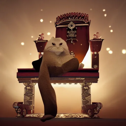 Image similar to photograph of northernlion sitting on a throne, ultra detailed, photorealistic, cinematic lighting