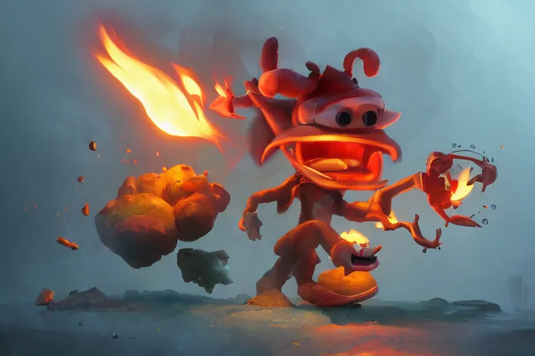 Image similar to a cartoony fire, various items, in the style of Rayman origins, michael ancel, Ruan Jia and Mandy Jurgens and Greg Rutkowski, trending on Artstation, award winning, unreal engine, octane render H 1024