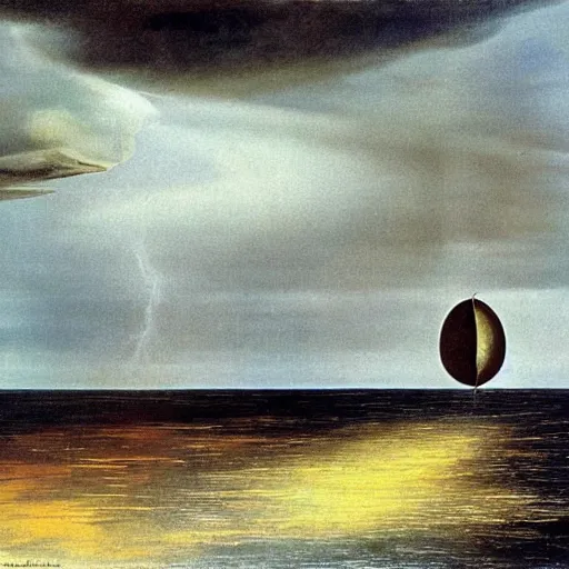 Prompt: storm is coming, i have regrets, by salvador dali