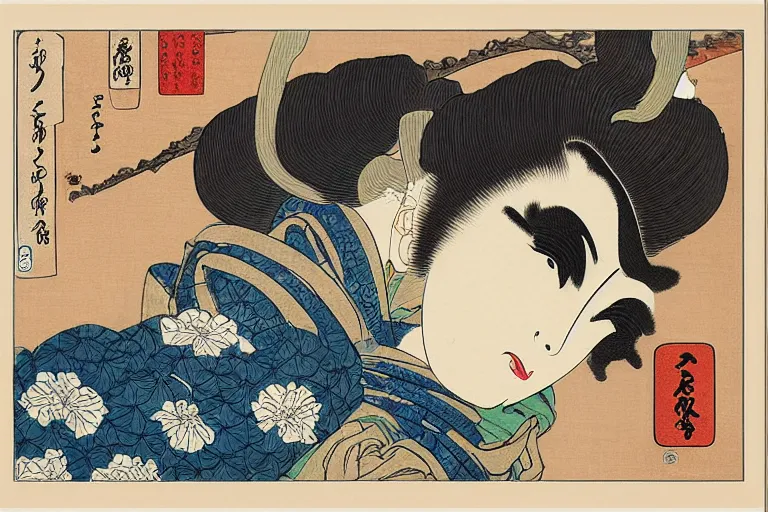 Image similar to a beautiful and hyperdetailed ukiyo - e drawing of tangled irises by katsushika hokusai, in style by utagawa kuniyoshi and utagawa hiroshige, japanese print art, intricate composition, elegant, complex!!, illustration, clean 4 k