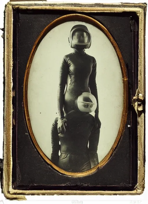 Image similar to wetplate daguerreotype portrait of futuristic astronaut woman, elegant, by louis jacques mande daguerre