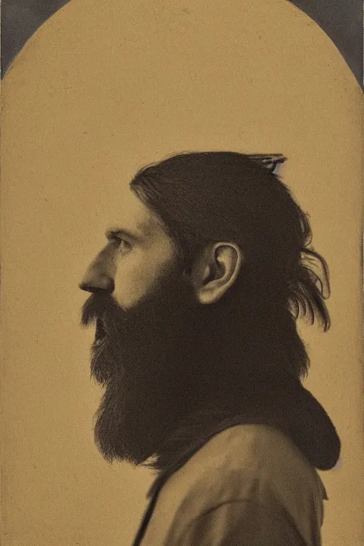 Prompt: a man's face in profile, long beard, made of exotic plumage, in the style of the Dutch masters and Gregory crewdson, dark and moody