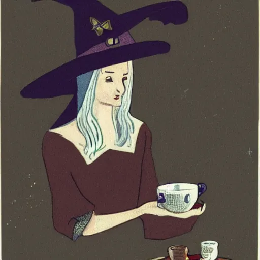 Image similar to witch conjuring a cup of coffee