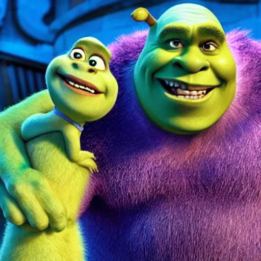 Image similar to shrek in monster inc, monsters university