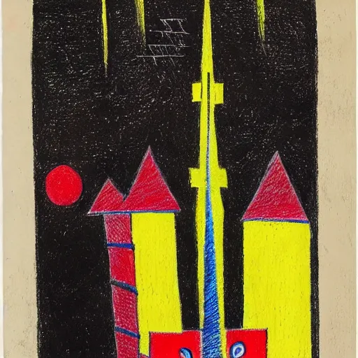 Prompt: bright, costume shocking by rufino tamayo. a beautiful drawing of a cityscape with tall spires & delicate bridges.