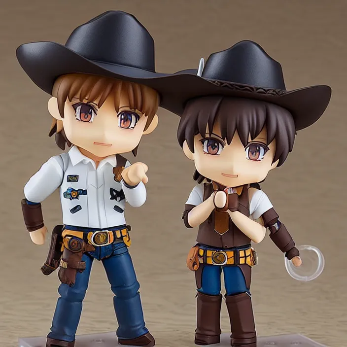 Prompt: cowboy, an anime nendoroid of a cowboy, figurine, detailed product photo