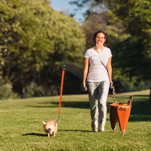 Prompt: walking a toaster on a leash