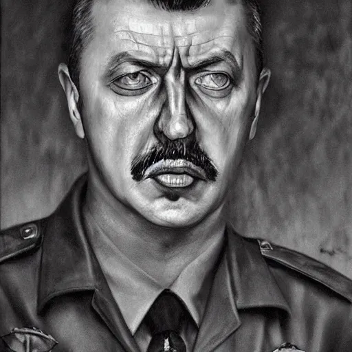 Image similar to Portrait of Igor Ivanovich Strelkov calling for total mobilization, photo-realistic, 2K, highly detailed, by Giger