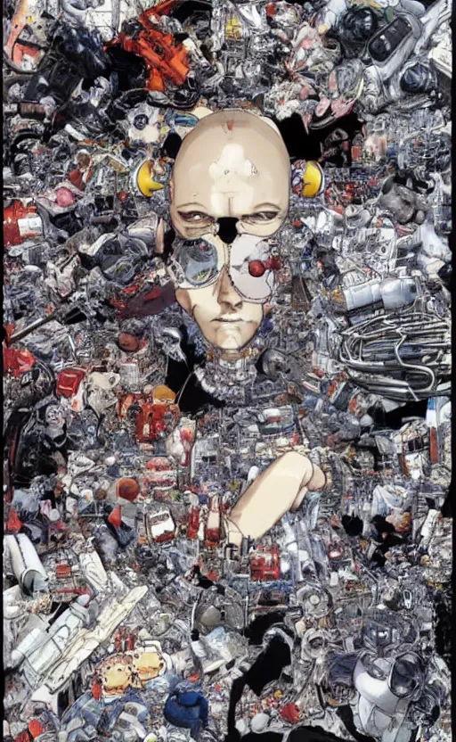 Image similar to the end of human species surpressed by artificial intelligence in style of katsuhiro otomo